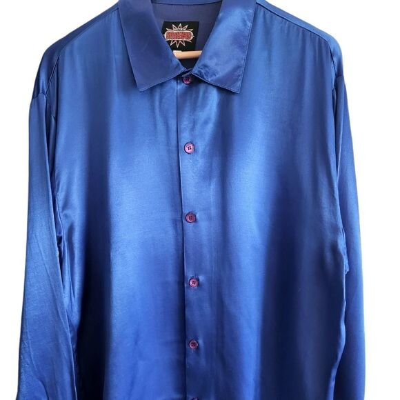 STEELHEAD Vintage Men's Royal Blue Satin Button Front Shirt - Picture 1 of 6